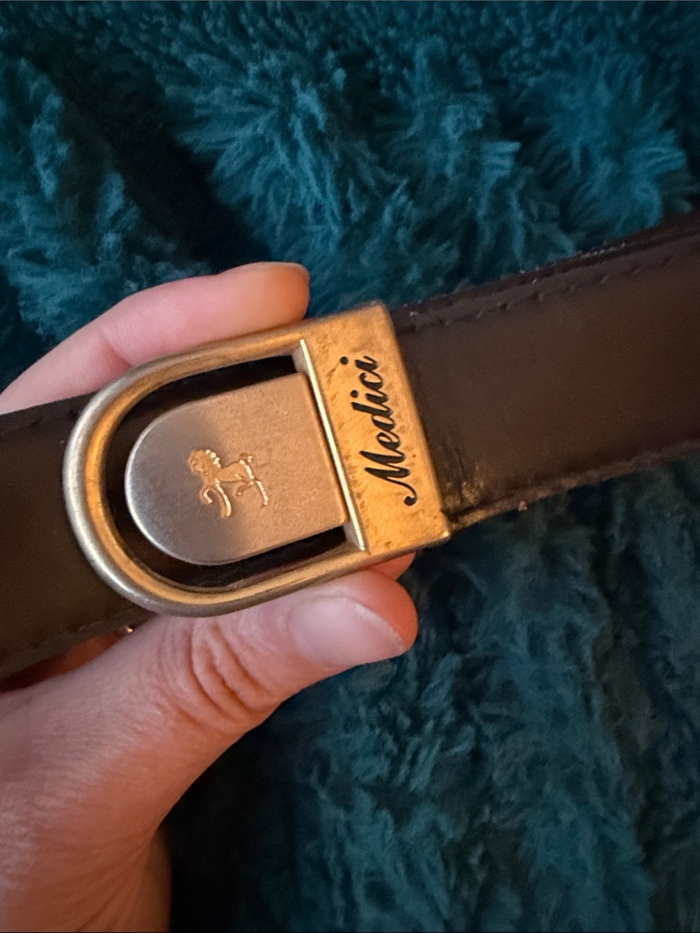 Brown Leather Belt with Equestrian Brass Buckle 36”